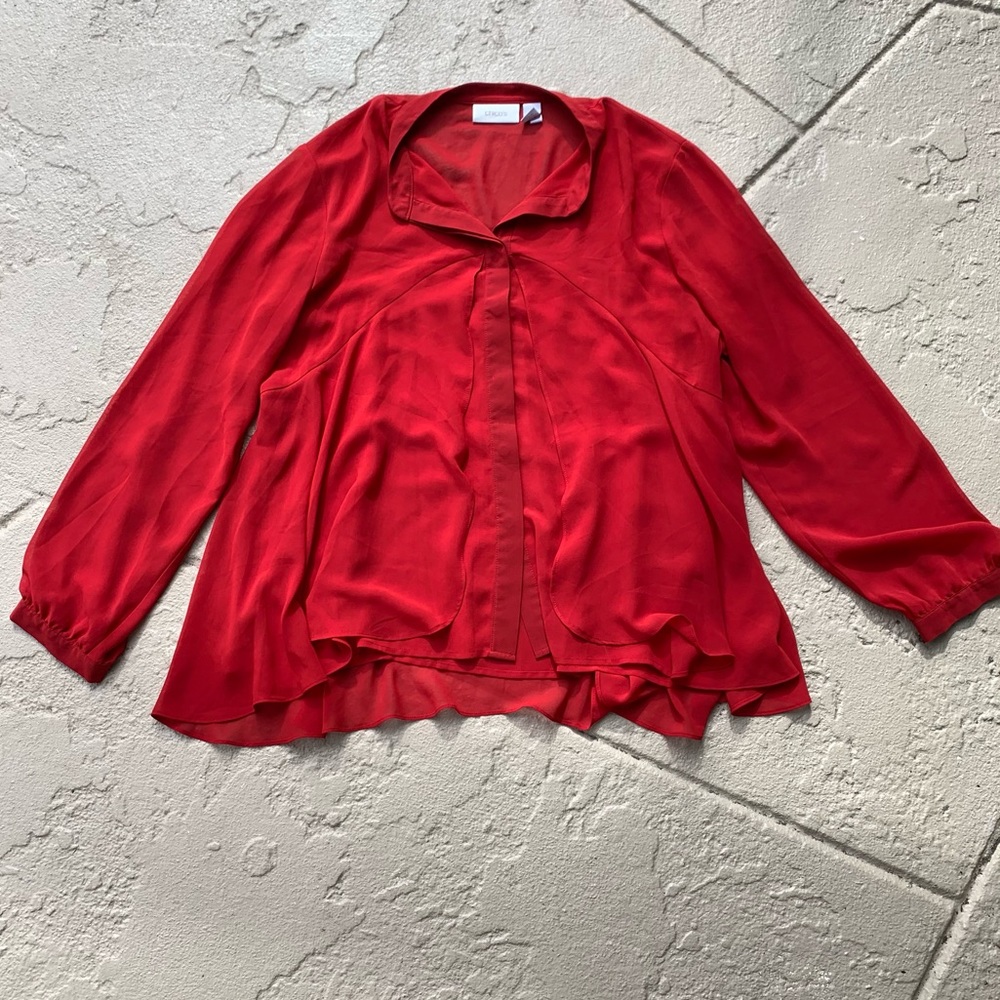 Chico’s Red Sheer Flirty Button Down Blouse